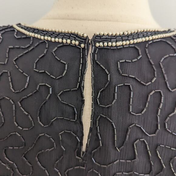Vintage Women's Peacock 1X Elegant Black Beaded Women's Top Blouse Art to Wear - Picture 3 of 9